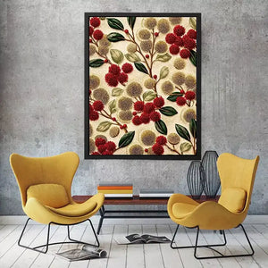 botanical floral pattern wall art, red flower luxury canvas, vintage floral print design, elegant botanical decor artwork