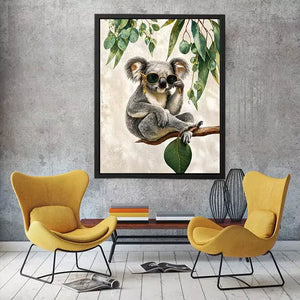 koala wall art canvas, stylish animal portrait artwork, eucalyptus koala painting, modern wildlife decor