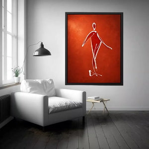 minimalist woman line art, abstract figure wall art, modern red canvas artwork, simple line drawing decor