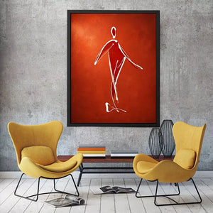 minimalist woman line art, abstract figure wall art, modern red canvas artwork, simple line drawing decor