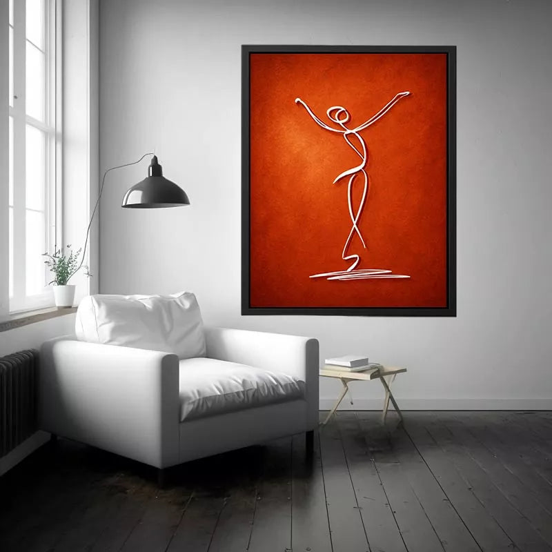 minimalist dancing figure art, abstract line art canvas, modern red wall art, expressive figure drawing decor