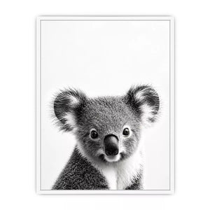 koala black white wall art, minimalist animal portrait canvas, cute koala photography print, modern wildlife decor