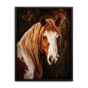 horse portrait wall art canvas, realistic horse painting decor, rustic equine artwork, brown white horse wall art