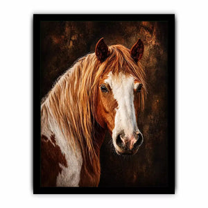 horse portrait wall art canvas, realistic horse painting decor, rustic equine artwork, brown white horse wall art