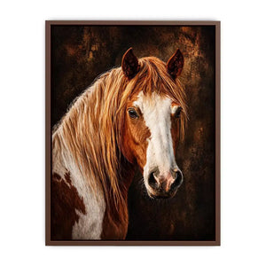 horse portrait wall art canvas, realistic horse painting decor, rustic equine artwork, brown white horse wall art