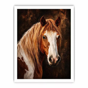 horse portrait wall art canvas, realistic horse painting decor, rustic equine artwork, brown white horse wall art