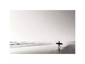 surfer beach wall art black white, minimalist ocean photography canvas, coastal silhouette artwork, serene beach decor