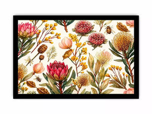 watercolor botanical floral pattern with bees and wildflowers wall art canvas