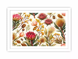 watercolor botanical floral pattern with bees and wildflowers wall art canvas