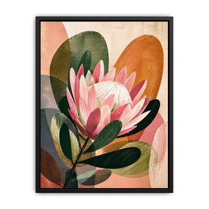abstract protea flower botanical wall art with earthy tones and modern shapes
