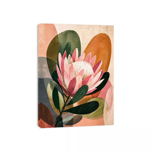 abstract protea flower botanical wall art with earthy tones and modern shapes