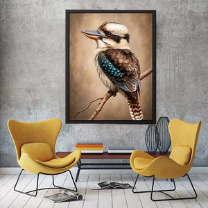 realistic kookaburra bird portrait perched on branch wall art canvas