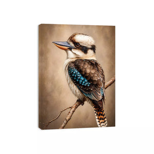 realistic kookaburra bird portrait perched on branch wall art canvas