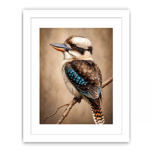 realistic kookaburra bird portrait perched on branch wall art canvas