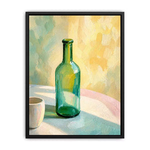 minimal pastel still life bottle painting wall art canvas with soft light