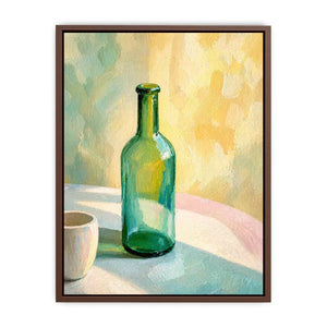 minimal pastel still life bottle painting wall art canvas with soft light