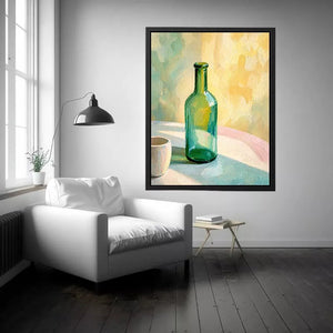 minimal pastel still life bottle painting wall art canvas with soft light