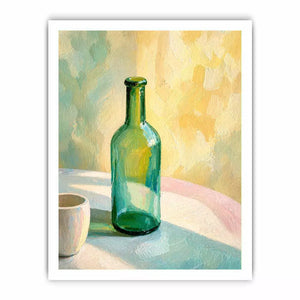 minimal pastel still life bottle painting wall art canvas with soft light