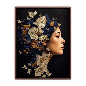 modern woman portrait with floral botanical elements luxury wall art canvas