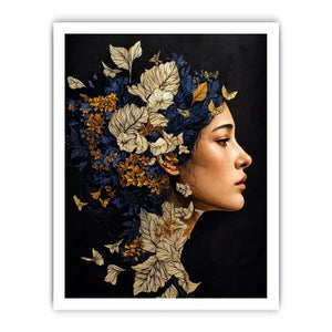 modern woman portrait with floral botanical elements luxury wall art canvas