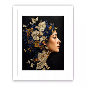 modern woman portrait with floral botanical elements luxury wall art canvas