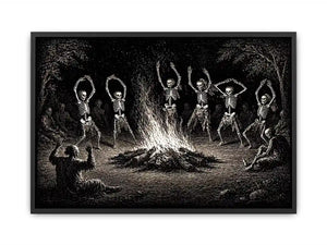 vintage skeleton dance around fire gothic wall art canvas