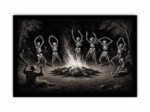 vintage skeleton dance around fire gothic wall art canvas