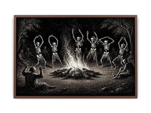 vintage skeleton dance around fire gothic wall art canvas