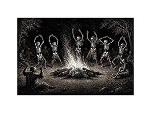 vintage skeleton dance around fire gothic wall art canvas