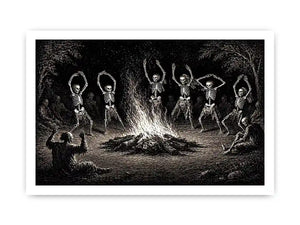 vintage skeleton dance around fire gothic wall art canvas