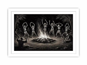 vintage skeleton dance around fire gothic wall art canvas