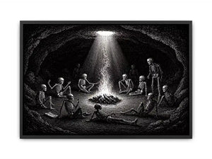 gothic skeleton ritual around fire vintage engraving wall art canvas