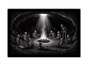 gothic skeleton ritual around fire vintage engraving wall art canvas