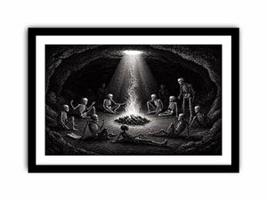 gothic skeleton ritual around fire vintage engraving wall art canvas