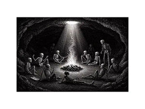 gothic skeleton ritual around fire vintage engraving wall art canvas