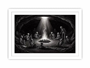gothic skeleton ritual around fire vintage engraving wall art canvas