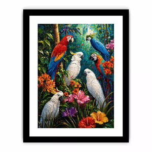 colorful tropical parrot painting wall art canvas jungle birds vibrant textured artwork