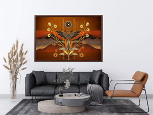gold abstract bird wall art canvas boho modern earthy geometric design