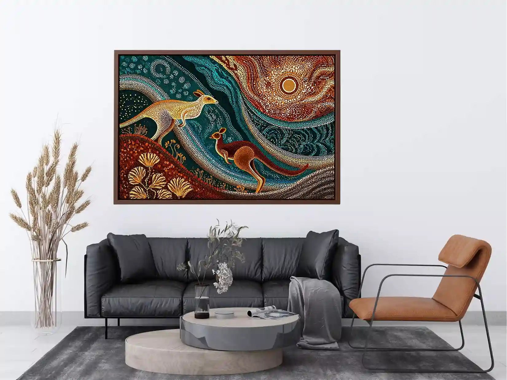aboriginal kangaroo dot painting wall art canvas earthy tribal australian design