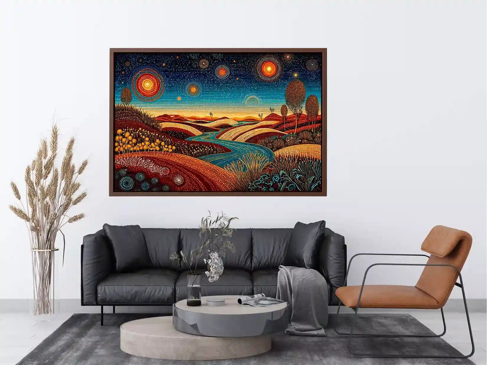 abstract desert landscape wall art canvas surreal sky river modern boho design