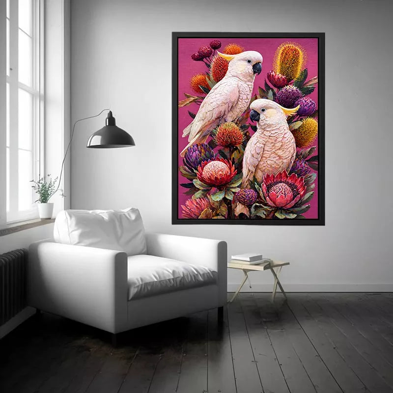 tropical cockatoo floral wall art canvas colorful bird painting modern boho decor