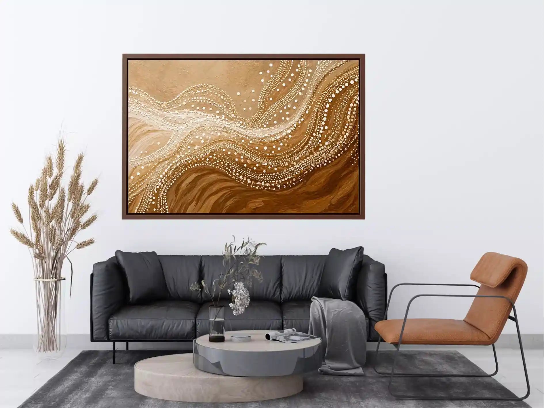 abstract wave dot wall art canvas neutral beige modern minimal decor