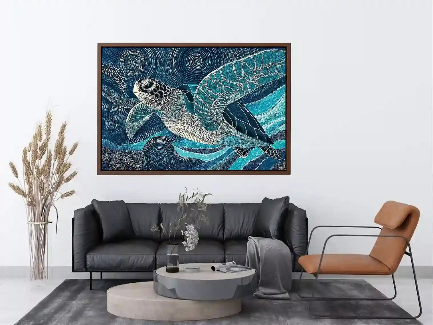 sea turtle ocean wall art canvas blue coastal marine decor abstract waves