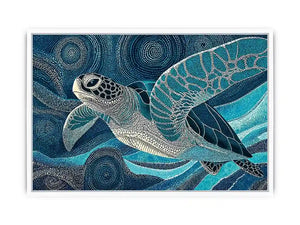 sea turtle ocean wall art canvas blue coastal marine decor abstract waves