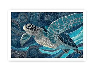 sea turtle ocean wall art canvas blue coastal marine decor abstract waves