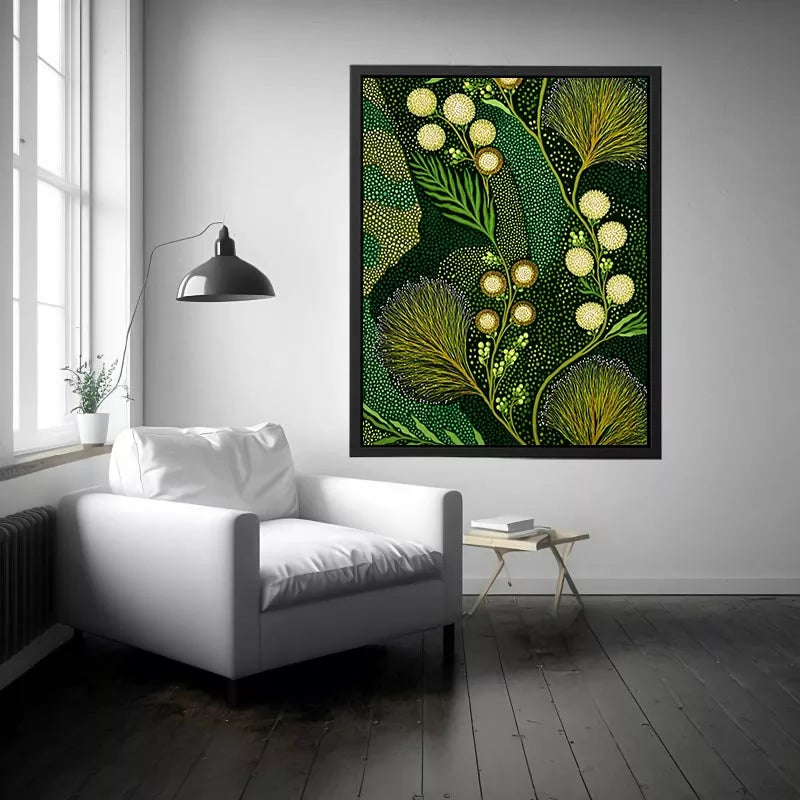green botanical pattern wall art canvas leafy nature modern biophilic decor
