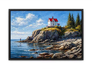 coastal lighthouse house wall art canvas ocean cliff landscape serene painting