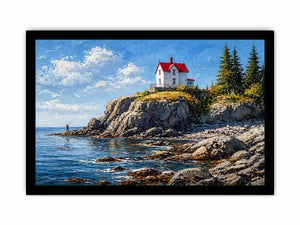 coastal lighthouse house wall art canvas ocean cliff landscape serene painting