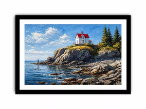 coastal lighthouse house wall art canvas ocean cliff landscape serene painting