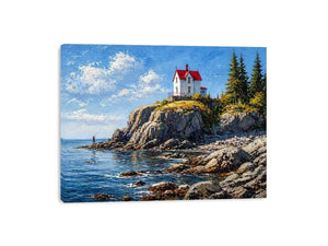 coastal lighthouse house wall art canvas ocean cliff landscape serene painting